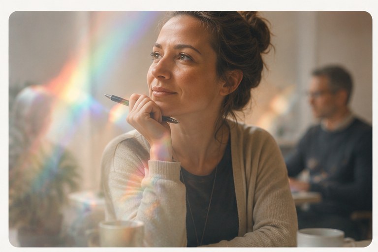 A learner reflecting thoughtfully before a session